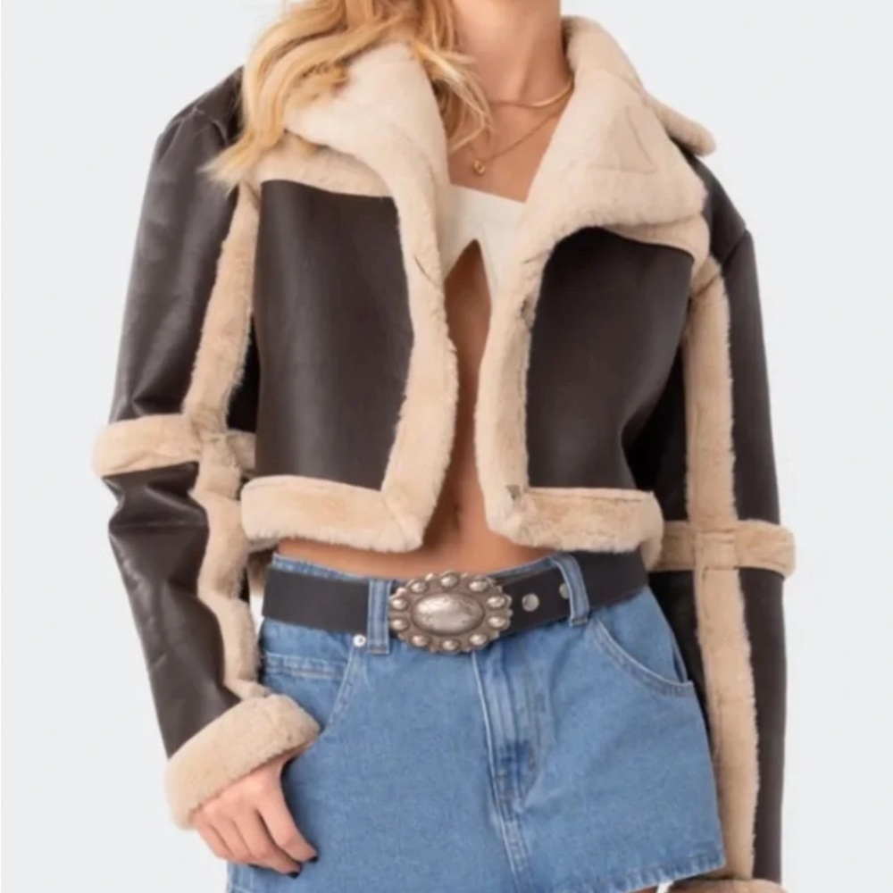 Edikted Ricky Faux Leather Fur Shearling Jacket